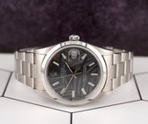 Rolex Date 34mm Ladies Grey Palm Dial Oyster Steel Watch 15000